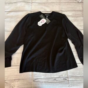 INC International Concepts Black Long-Sleeve Puff Shoulder Top